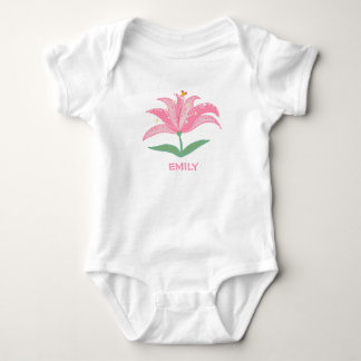 Body Para Bebê Personalized name pink lily flower baby bodysuit