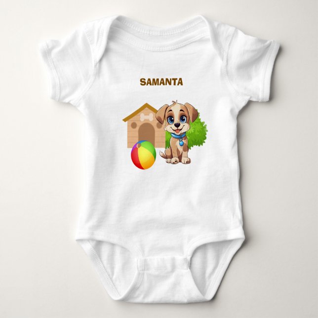 Body Para Bebê Personalized Puppy Baby Bodysuit (Frente)