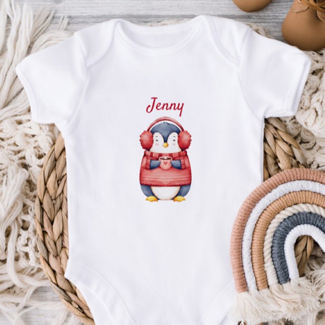 Body Para Bebê Personalized Winter Penguin Baby Bodysuit (Criador carregado)