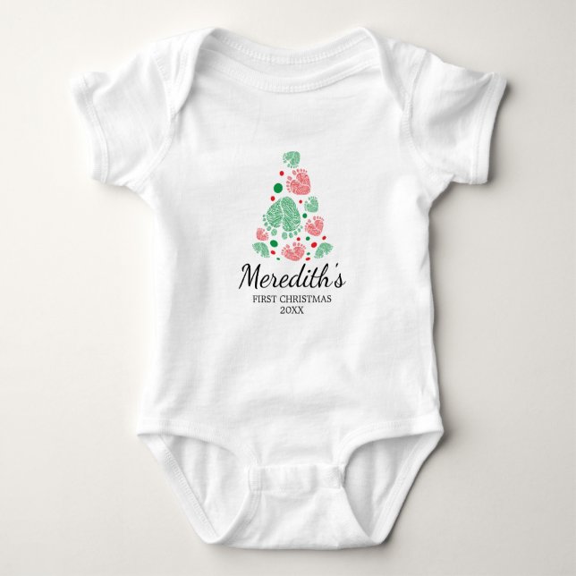 Body Para Bebê Pés-bebês formando árvore de Natal, primeiro Natal (Frente)