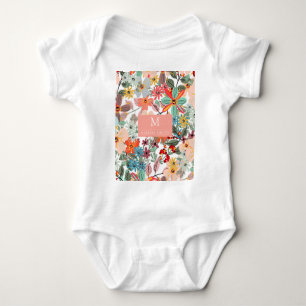 Body Para Bebê Pessegueira Verde Romântica Floral Suave Rosa Clás