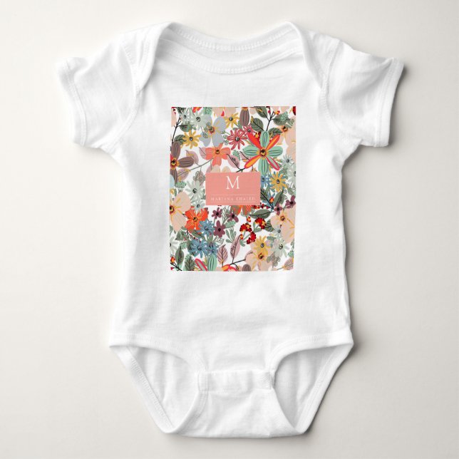 Body Para Bebê Pessegueira Verde Romântica Floral Suave Rosa Clás (Frente)