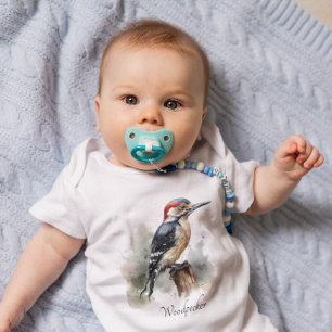 Body Para Bebê Pica-Pau da Floresta em Aquarela, personalizado