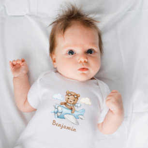 Body Para Bebê Piloto Pequeno Urso de Teddy Bonito Personalizado