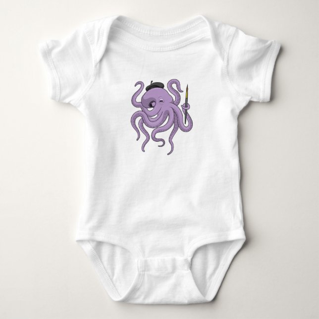 Body Para Bebê Pincel de Pintura de Octopus (Frente)