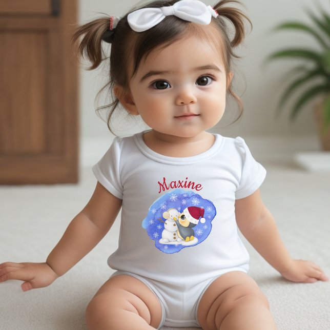 Body Para Bebê Pinguim Adorável E Boneco de Neve Com Nome (Criador carregado)