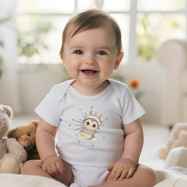 Body Para Bebê Pinguim Boho De Inverno Com Estrelas (Criador carregado)