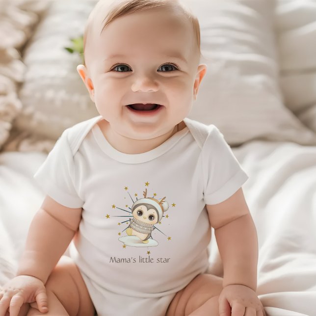 Body Para Bebê Pinguim Boho De Inverno Com Estrelas E Texto (Criador carregado)
