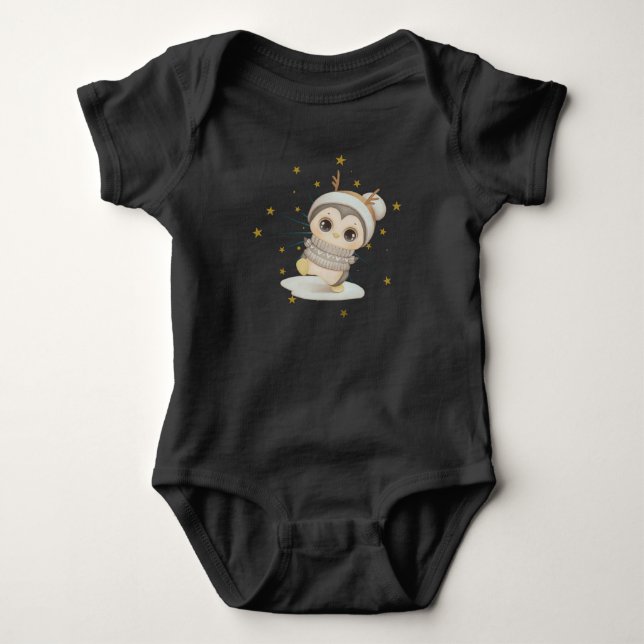 Body Para Bebê Pinguim Boho de inverno com Stars Bebê (Frente)