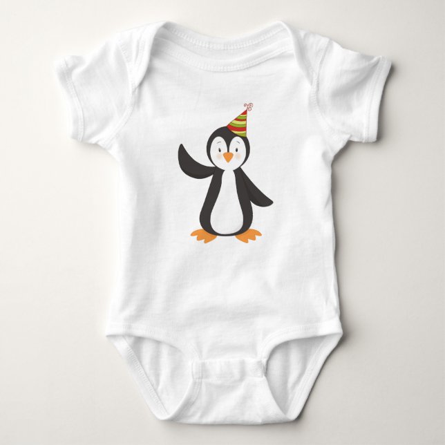 Body Para Bebê Pinguim Bonito, Pinguim Bebê, Pinguim Com Chapéu D (Frente)