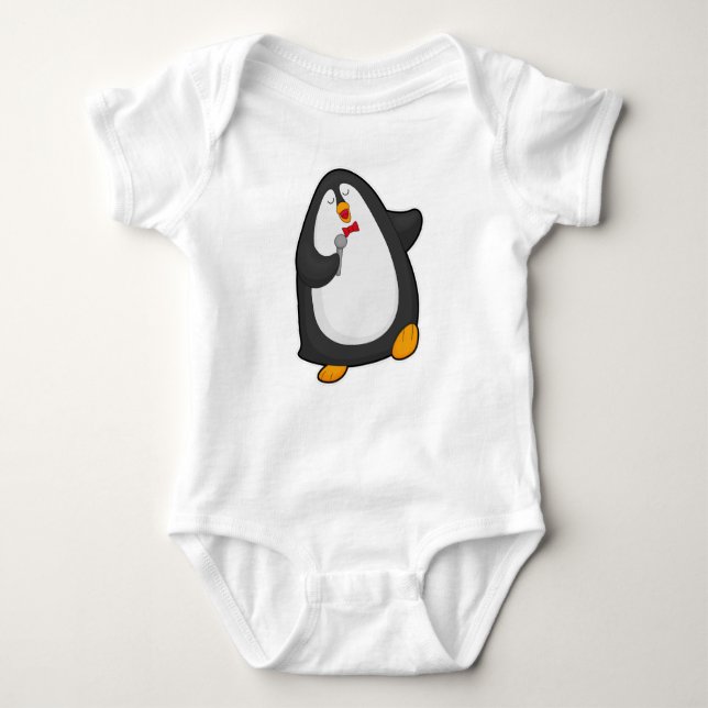 Body Para Bebê Pinguim cantando com microfone e gravata (Frente)