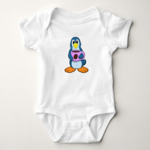 Body Para Bebê Pinguim com taça de café