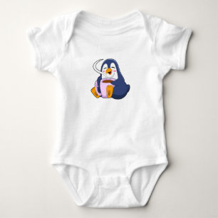 Body Para Bebê Pinguim com taça de café