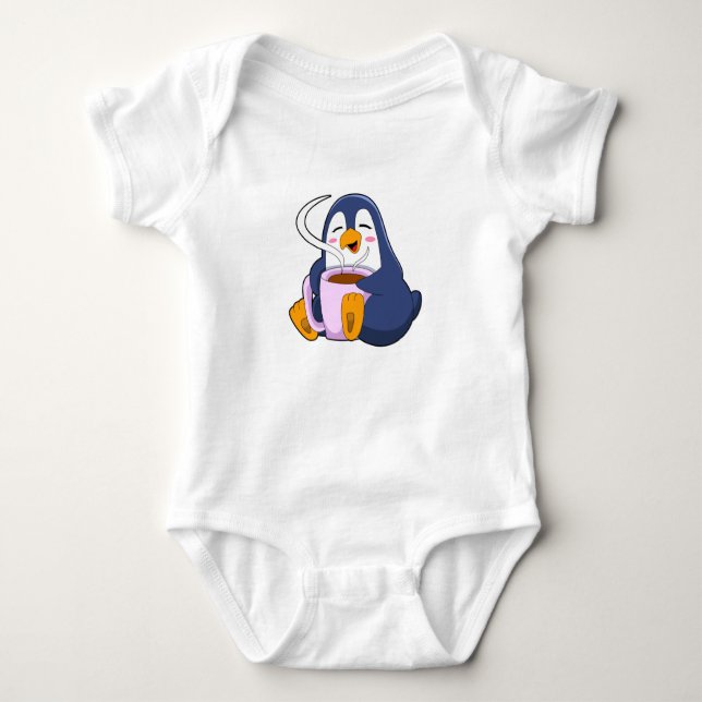 Body Para Bebê Pinguim com taça de café (Frente)