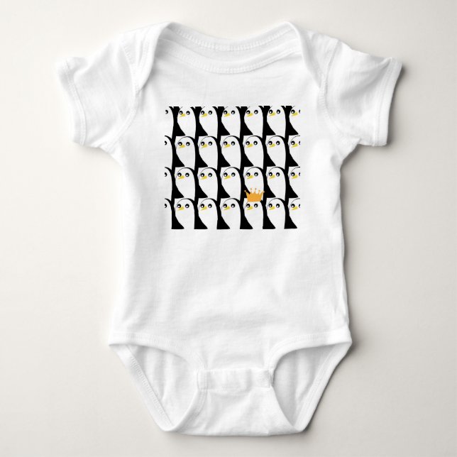 Body Para Bebê Pinguim Cômico: Vintagem Branca Preta (Frente)