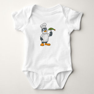 Body Para Bebê Pinguim como cozinheiro com placa de peixe e Cozin