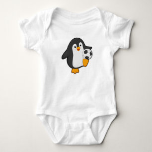 Body Para Bebê Pinguim como jogador de futebol com bola de futebo