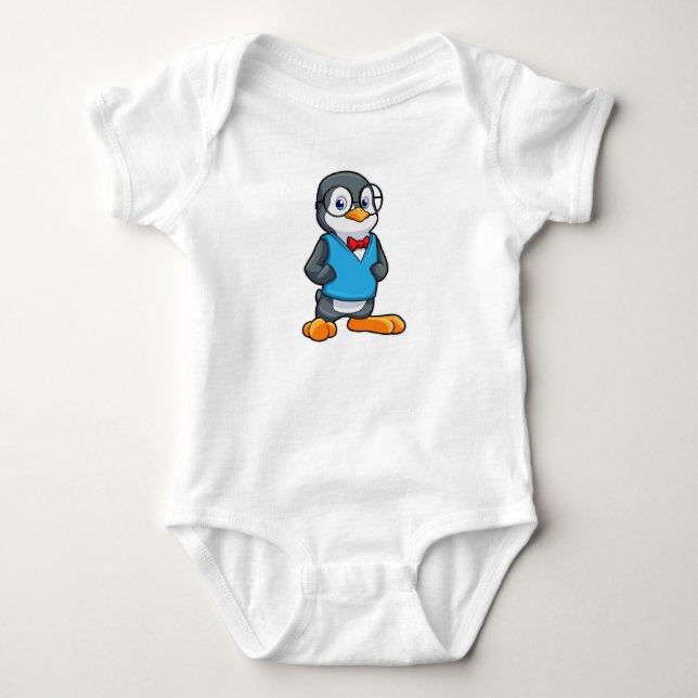 Body Para Bebê Pinguim como Nerd com Óculos (Frente)