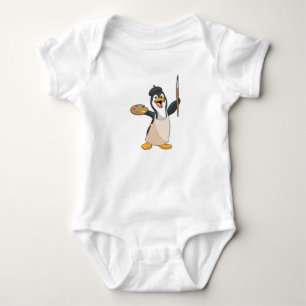 Body Para Bebê Pinguim como Pincel com Pincel de Tinta e Cor