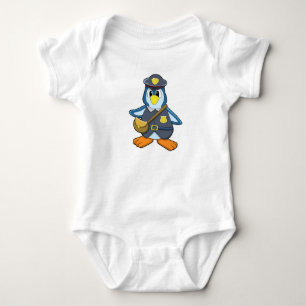 Body Para Bebê Pinguim como policial com bolsa