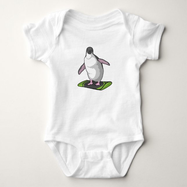 Body Para Bebê Pinguim como Snowboarder com Snowboard (Frente)