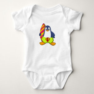 Body Para Bebê Pinguim como Surfer com Surfboard
