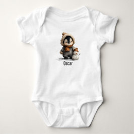 Body Para Bebê Pinguim de Inverno com Desenho de Boneco de Neve