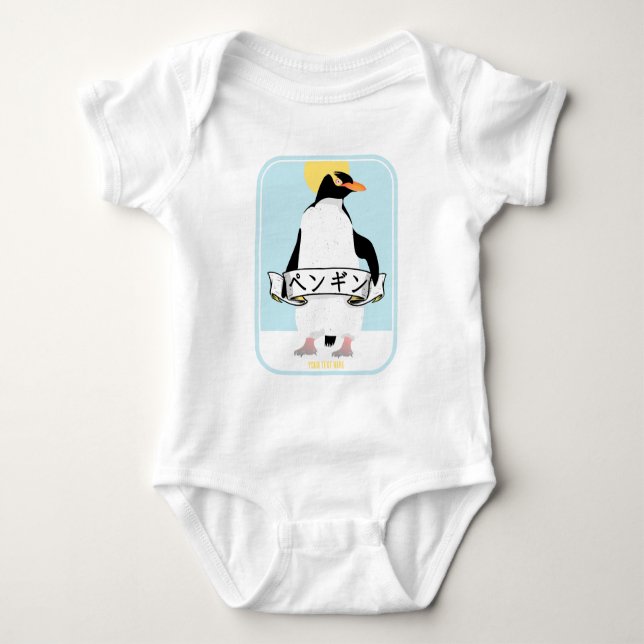 Body Para Bebê Pinguim escrevendo japonês que lê pinguim (Frente)