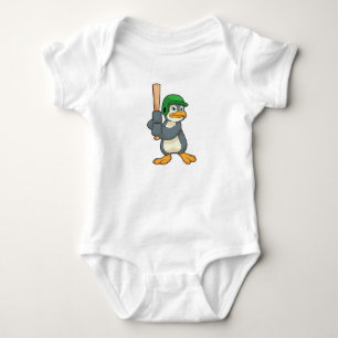 Body Para Bebê Pinguim no Baseball com bastão de baseball e capac