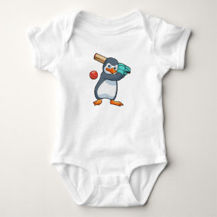 Body Para Bebê Pinguim no críquete com morcego de críquete