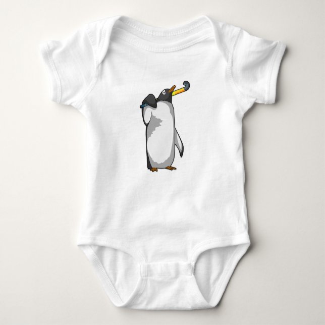 Body Para Bebê Pinguim no Hockey com palito de hóquei (Frente)