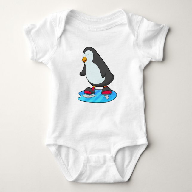 Body Para Bebê Pinguim no patinagem de gelo com skates de gelo (Frente)