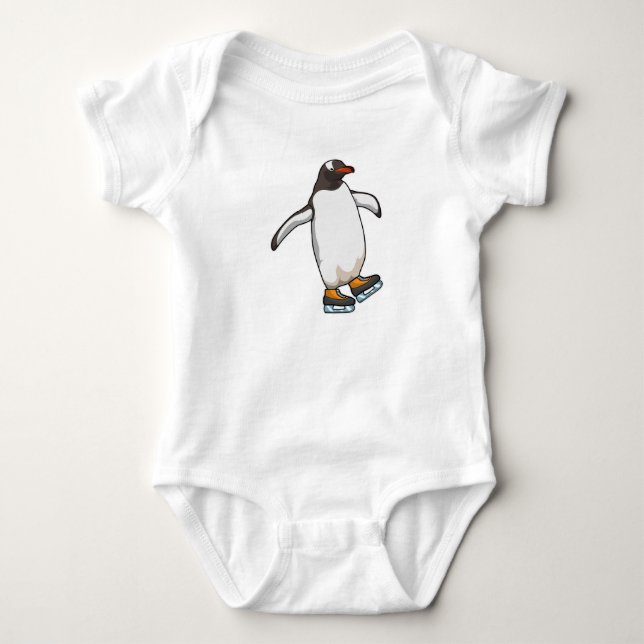 Body Para Bebê Pinguim no patinagem de gelo com skates de gelo (Frente)