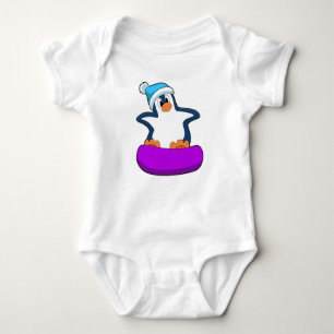 Body Para Bebê Pinguim no Snowboard com Snowboard