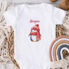 Body Para Bebê Pinguim Personalizado em Chapéu Vermelho no Bodysu