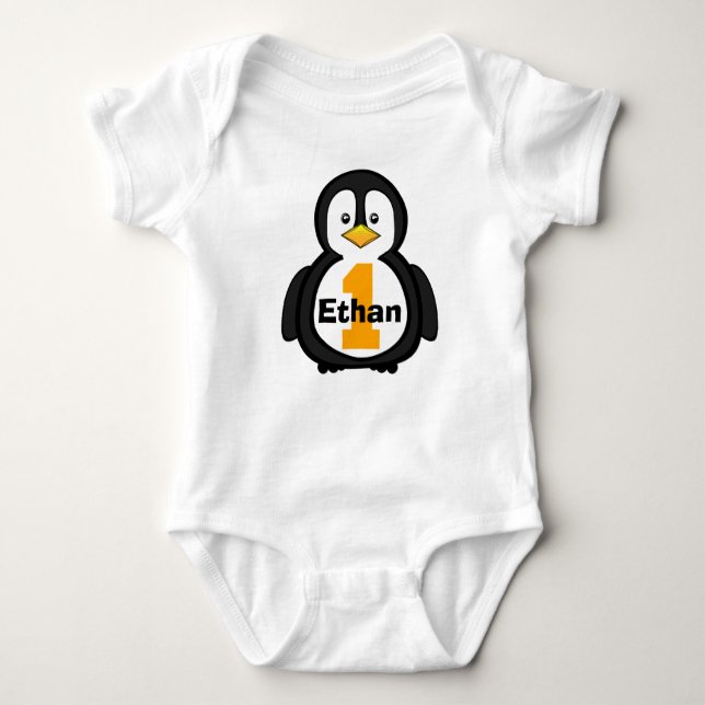 Body Para Bebê Pinguim Primeiro Aniversário (Frente)