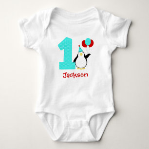 Body Para Bebê Pinguim Teal Red Boy Winter Onederland Birthday