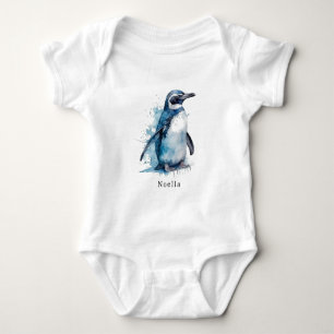 Body Para Bebê Pinguim Watercolor Ártico Azure, personalizado