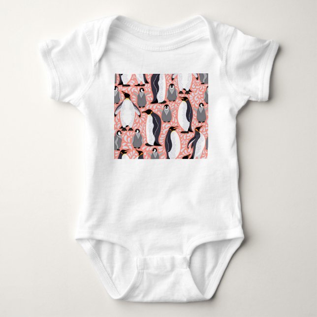 Body Para Bebê Pinguins imperadores, filhotes, padrão decorativo  (Frente)
