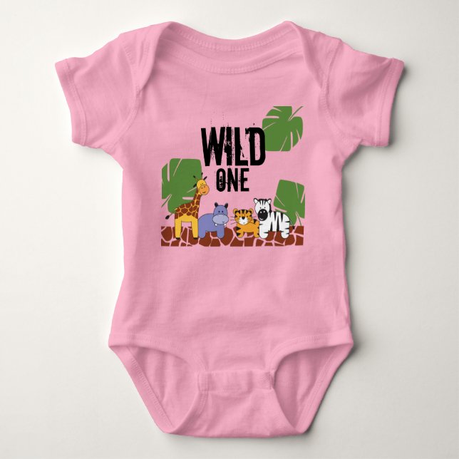 Body Para Bebê Pink WILD ONE Safari Tema da Selva Primeiro Aniver (Frente)