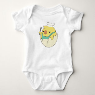 Body Para Bebê Pintinho como cozinhar com o chapéu e espátula do