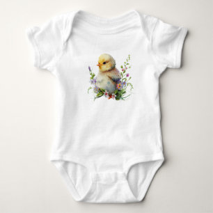 Body Para Bebê Pintinho de Aquarela com Flores