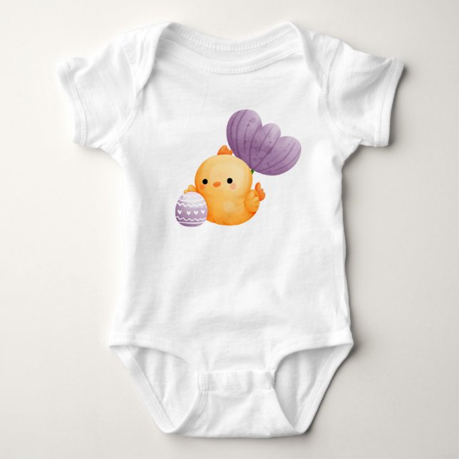 BODY PARA BEBÊ PINTINHO DE PÁSCOA COM OVO E FLORES PUROS (Frente)