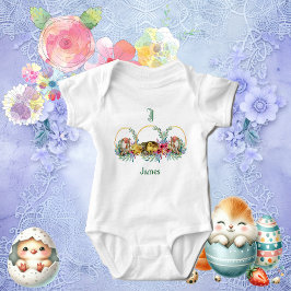 Body Para Bebê Pintinhos Engraçados Monograma Floral de Coelho da