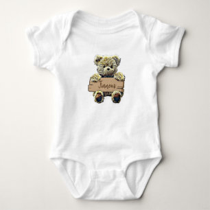 Body Para Bebê Placa de madeira de urso de pelúcia personalizada 