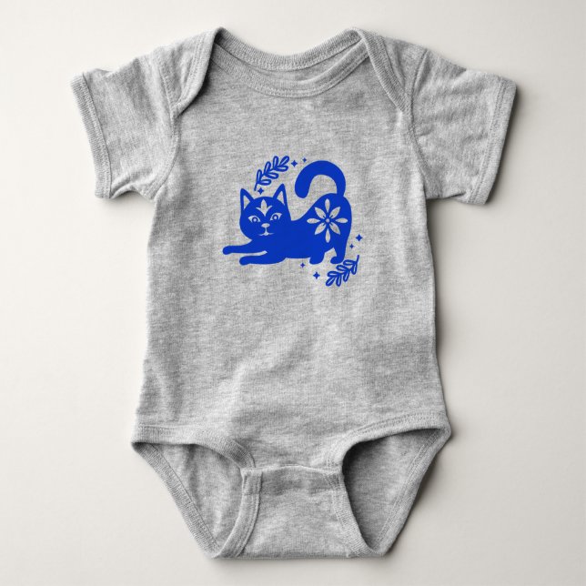 Body Para Bebê Playful Blue Cat Baby Bodysuit – CozyBun (Frente)