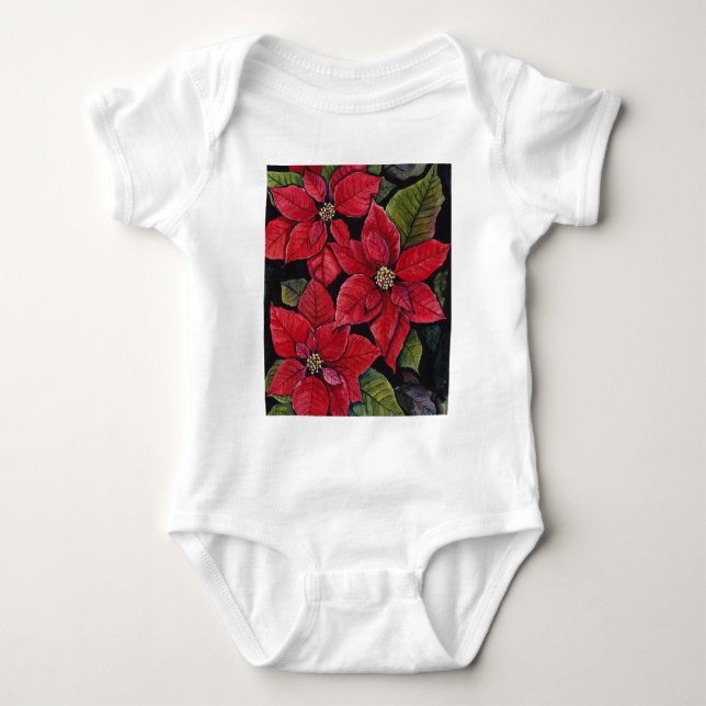 Body Para Bebê Poinsettia Vibrante Em Aquarela (Frente)