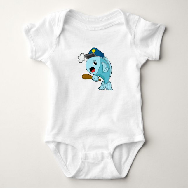 Body Para Bebê Polícia de Peixes chapéu (Frente)