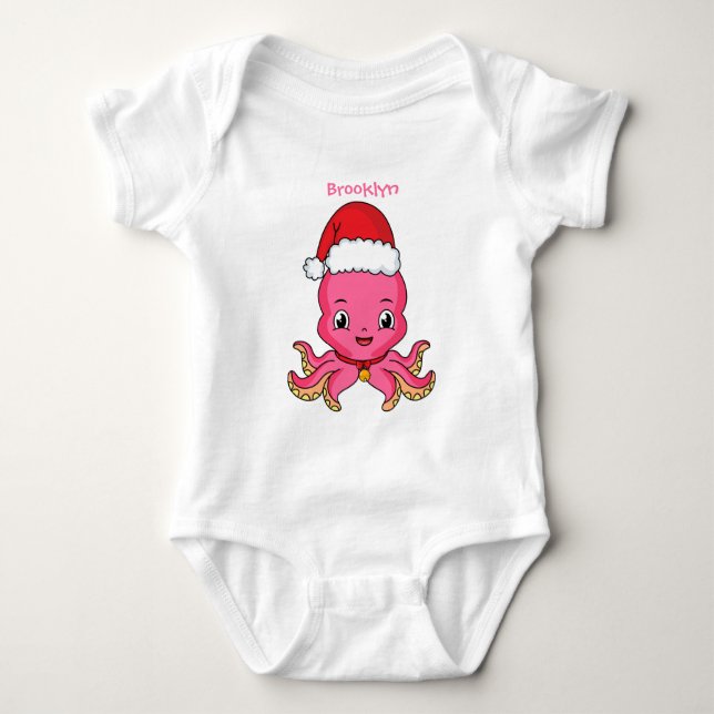 Body Para Bebê Polvo feliz bonito vestindo o desenho de Natal (Frente)