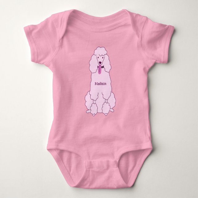 Body Para Bebê Poodle Rosa de Texto Personalizado (Frente)